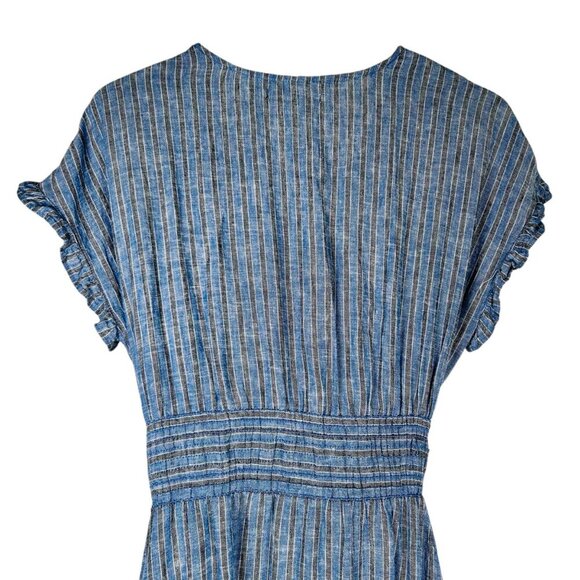 2/$30 Chelsea & Violet Medium Linen Dress Ruffle Striped Nautical Tie Bow Office - Picture 3 of 9